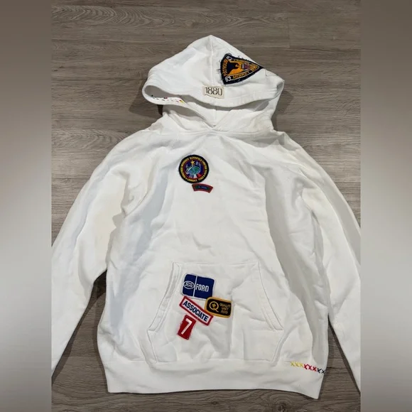 Riley 1880 All Patched Up White Hoodie Pullover Small - Picture 3 of 5